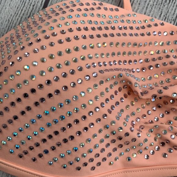 Miss Me sz Large Bikini Top & Bottom Peach Rhinestone Details - Picture 2 of 14